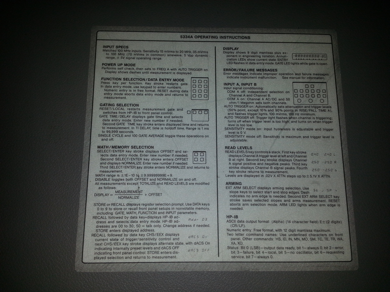 HP5334A Quick Instruction Set